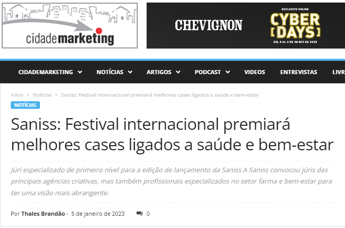 News: CidadeMarketing Saniss: Festival internacional premiará melhores cases ligados a saúde e bem-estar